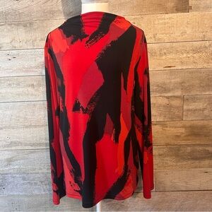 🇨🇦 Joseph Ribkoff women's red & black high neck abstract blouse tunic size 14
